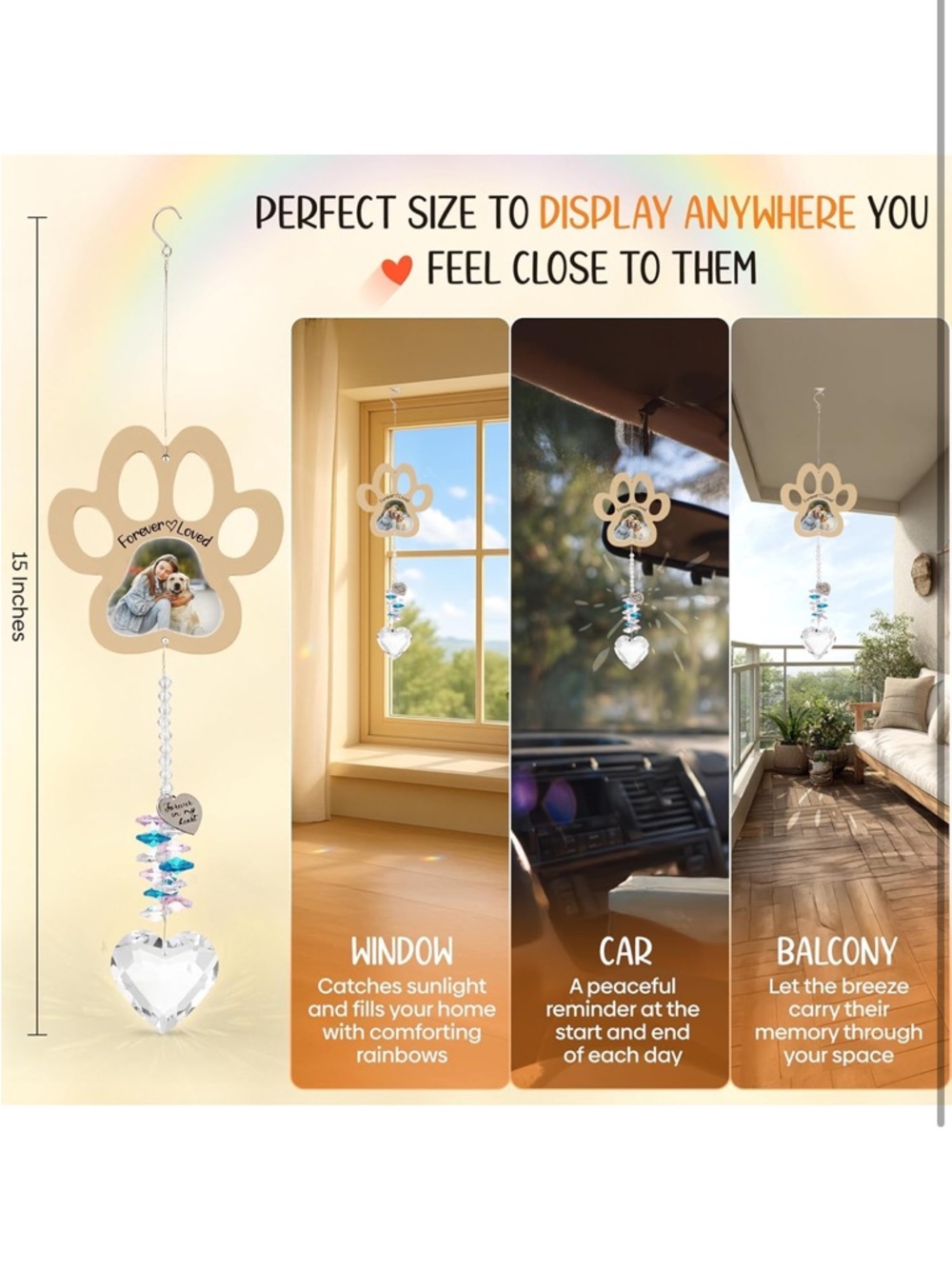 Pet Memorial Crystal Suncatcher with DIY Photo Insert, Personalized Sympathy - Picture 9 of 9